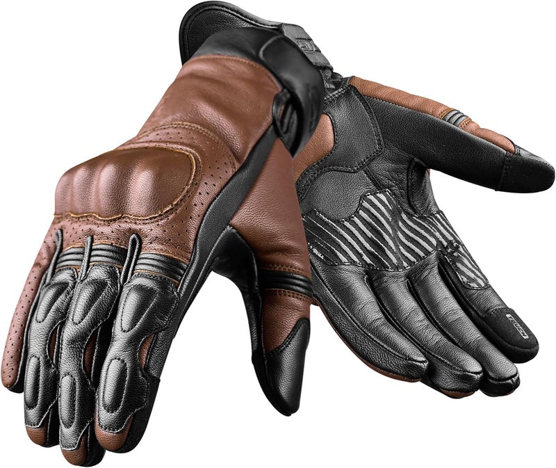 JAG J.A.G. Motorcycle Gloves - Premium Leather Perforated Motorcycle Gloves for Men with Knuckle Protection | Touchscreen Motorbike Riding Gloves - Image 1